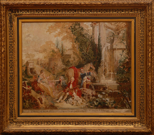 Oil on canvas painting of a famous French tapestry by Raimundo Garretta (Spanish, 1841-1920). Image courtesy of Elite Decorative Arts.
